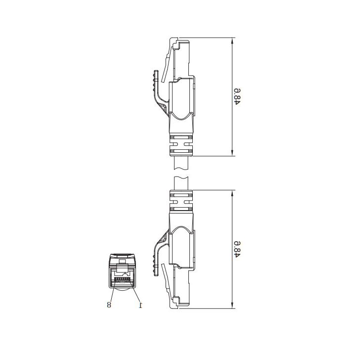 RJ45公头直型转RJ45公头直型、双端预铸PVC非柔性电缆、带屏蔽、黄色护套、0C4447-XXX 