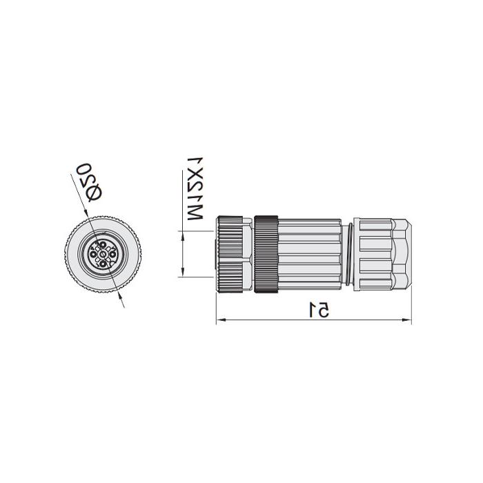 M12 5Pin、母头直型、食品級、螺钉连接、64F229